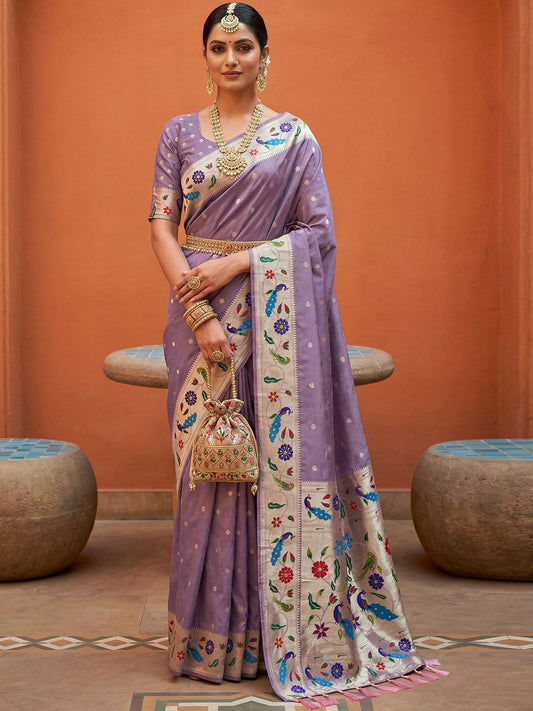 Women's Paithani Silk Saree With Unstitched Blouse Piece