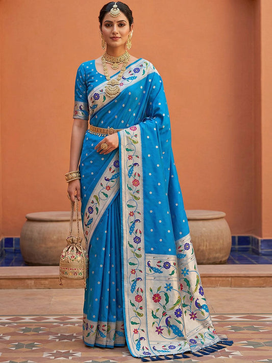 Women's Paithani Silk Saree With Unstitched Blouse Piece