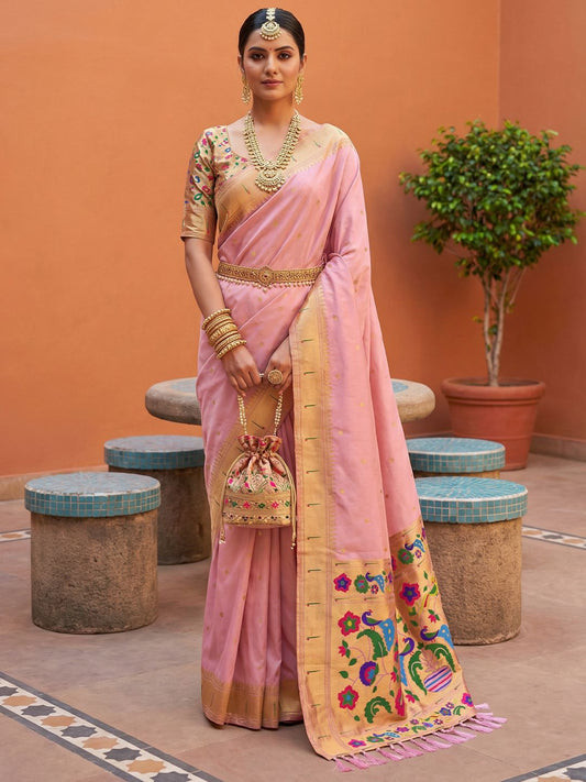 Women's Paithani Silk Saree With Unstitched Blouse Piece