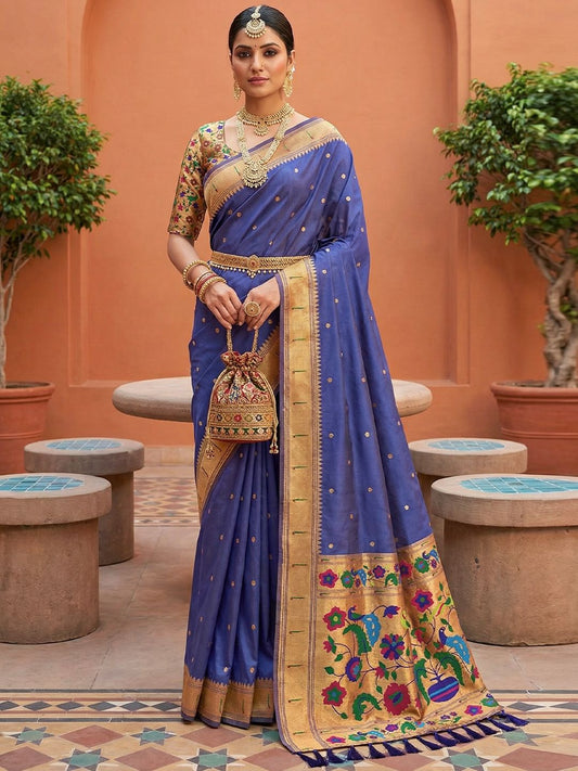 Women's Paithani Silk Saree With Unstitched Blouse Piece