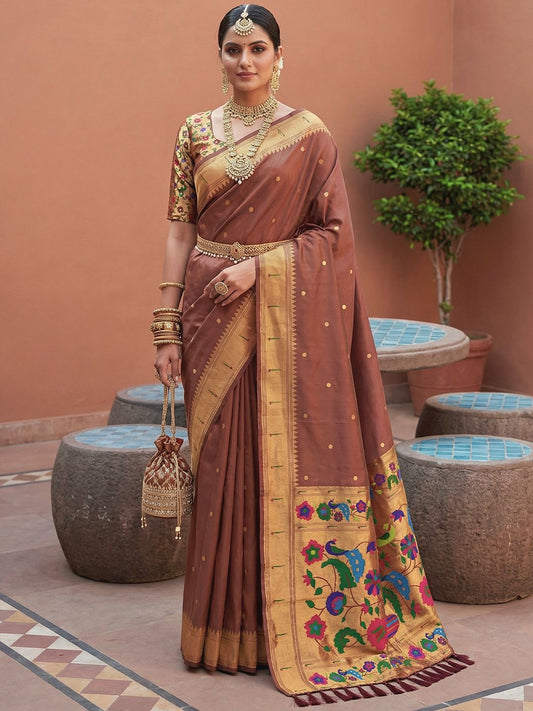 Women's Paithani Silk Saree With Unstitched Blouse Piece