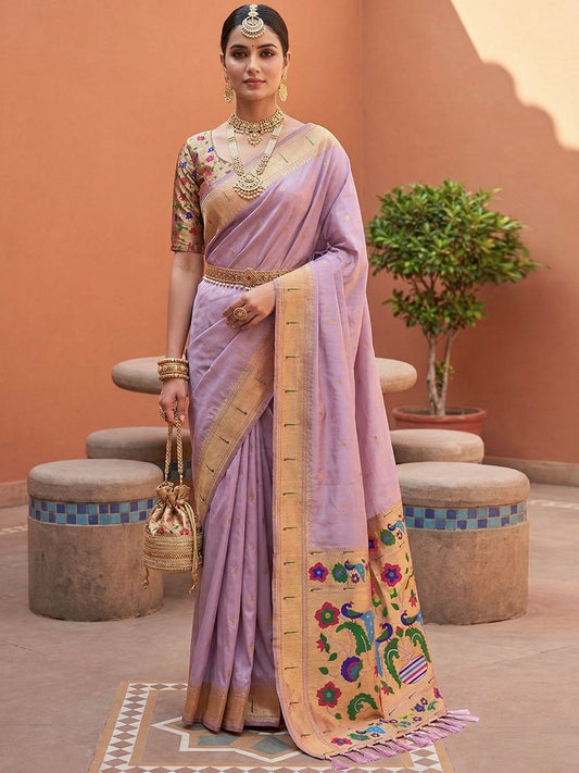 Women's Paithani Silk Saree With Unstitched Blouse Piece