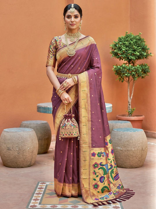 Women's Paithani Silk Saree With Unstitched Blouse Piece