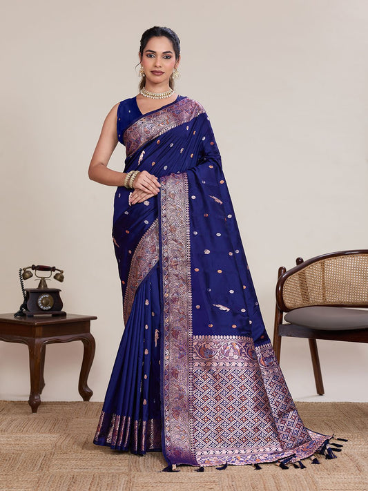 Women's Banarasi Jacquard Saree With Unstitched Blouse Piece