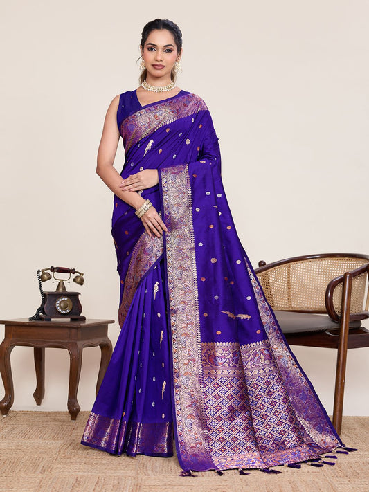 Women's Banarasi Jacquard Saree With Unstitched Blouse Piece