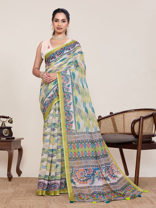 Women's Linen Saree With Unstitched Blouse Piece