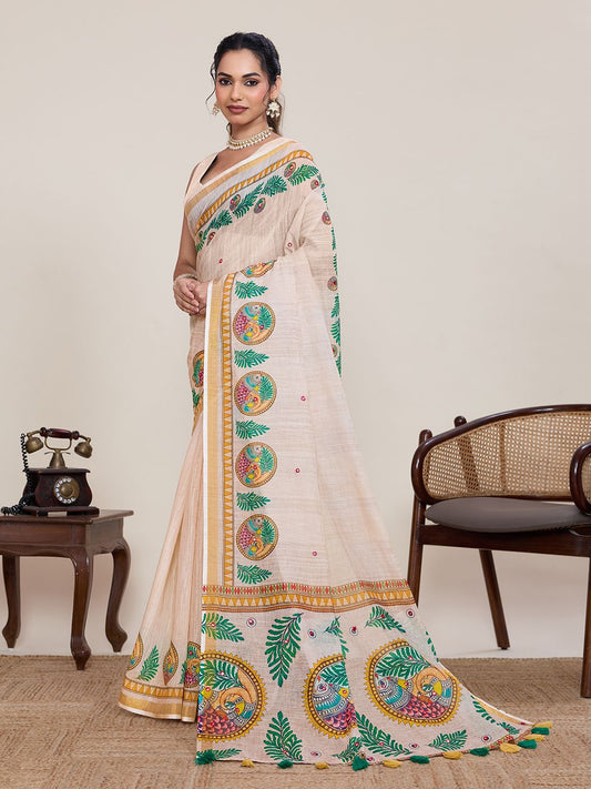 Women's Linen Saree With Unstitched Blouse Piece