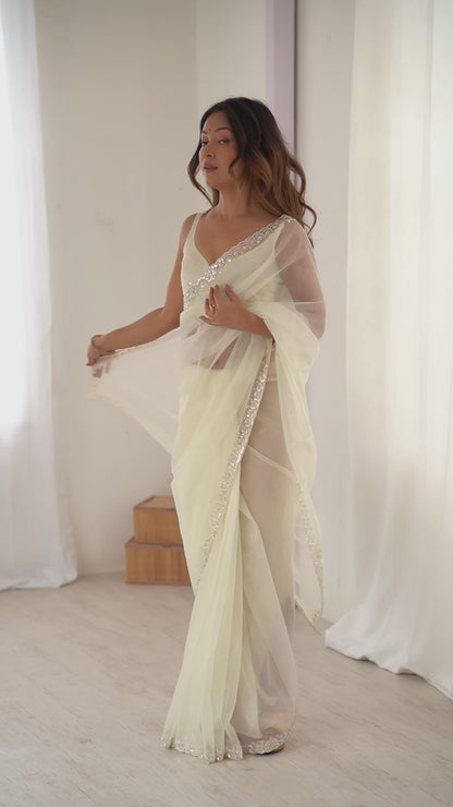 Women's Net Sequence Work Saree With Unstitched Blouse Piece