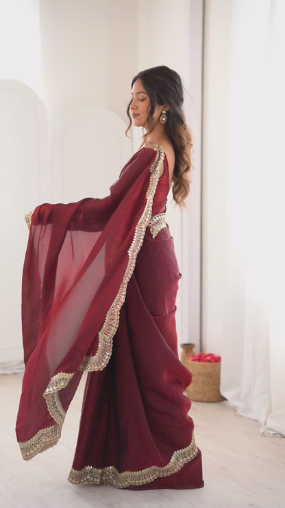 Women's Fendy Satin Saree With Unstitched Blouse Piece