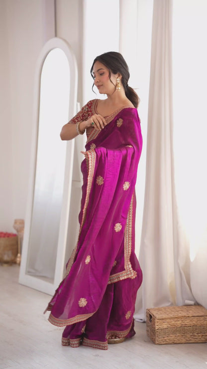 Women's Fendy Satin Saree With Unstitched Blouse Piece