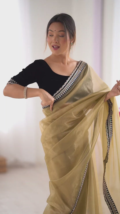 Women's Net Saree With Unstitched Blouse Piece