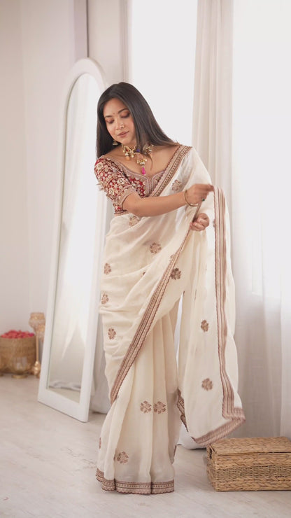 Women's Fendy Satin Saree With Unstitched Blouse Piece