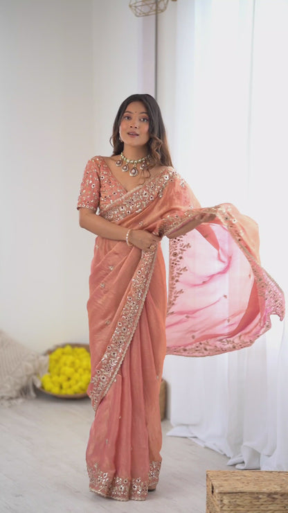 Women's Fendy Chiffon Saree With Unstitched Blouse Piece