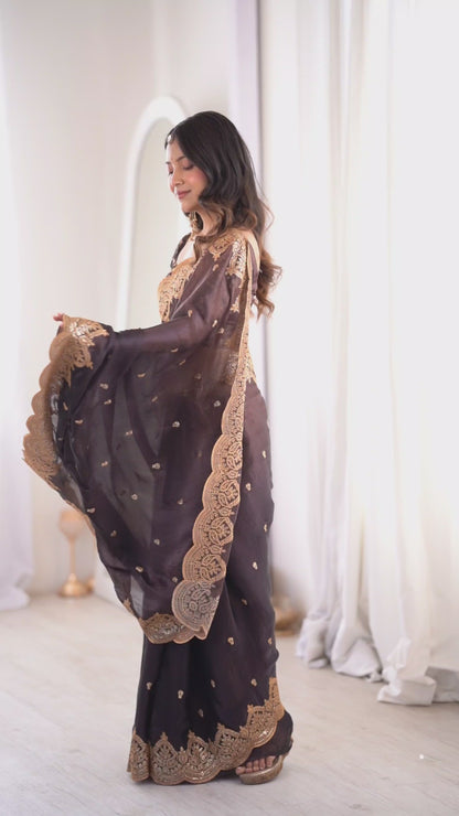 Women's Fendy Satin Saree With Unstitched Blouse Piece