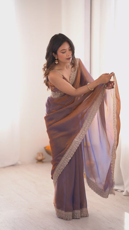 Women's Fendy Satin Saree With Unstitched Blouse Piece