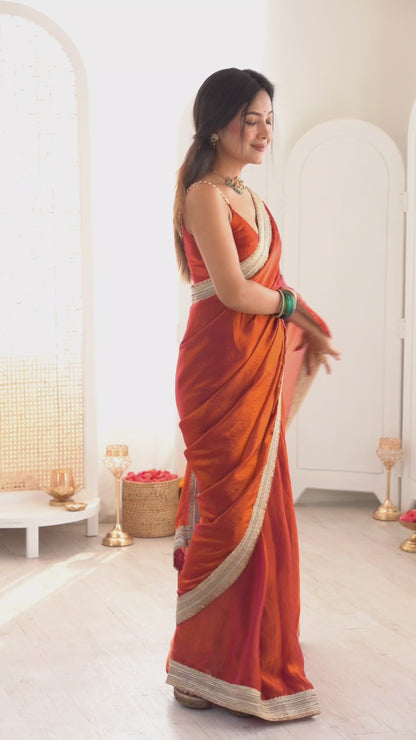 Women's Fendy Satin Saree With Unstitched Blouse Piece