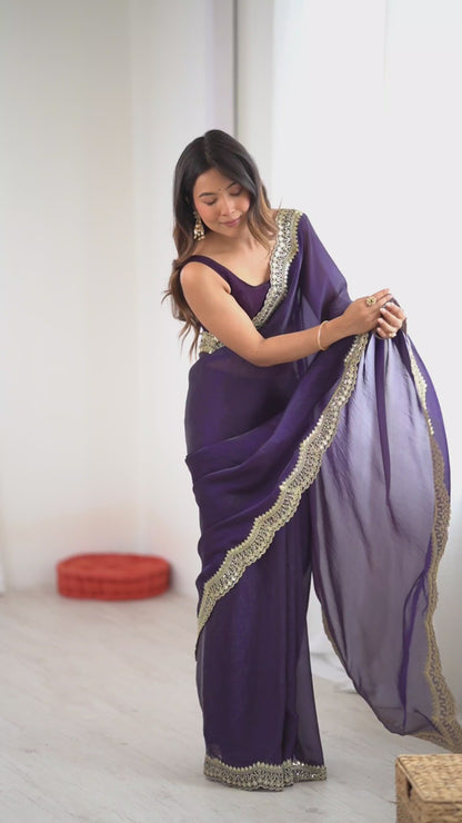 Women's Fendy Satin Saree With Unstitched Blouse Piece