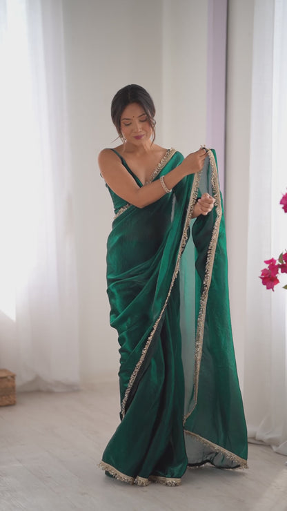 Women's Fendy Satin Saree With Unstitched Blouse Piece