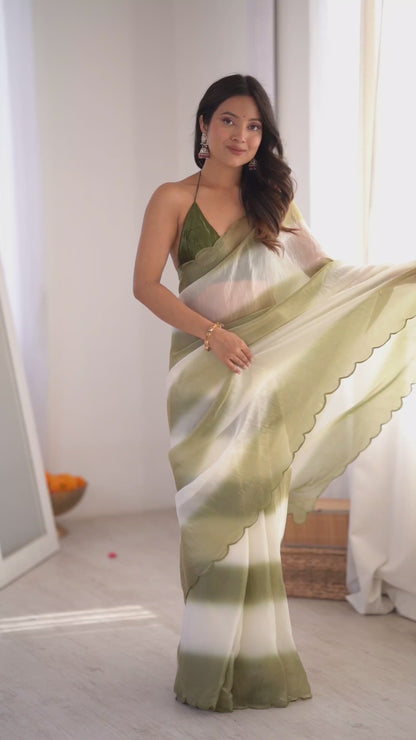 Women's Fendy Satin Saree With Unstitched Blouse Piece